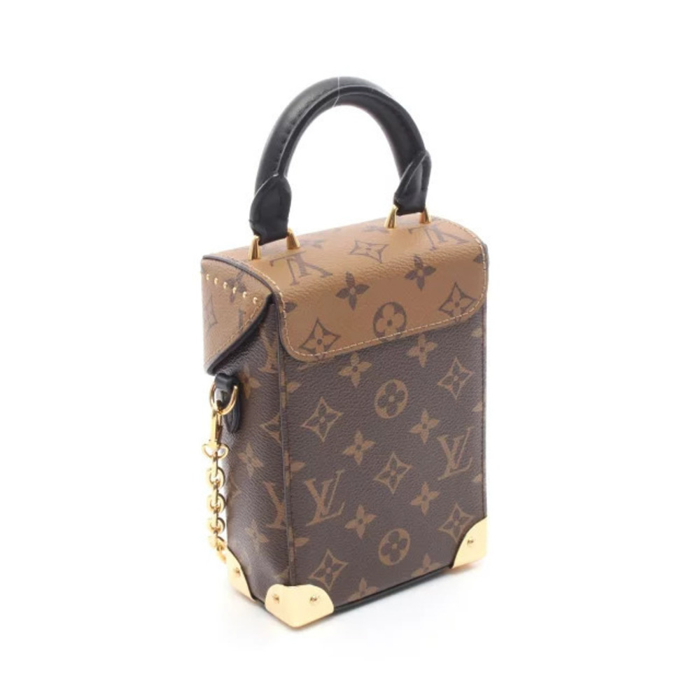 Louis Vuitton Canvas Brown Monogram Handbag Camera Reverse Leather